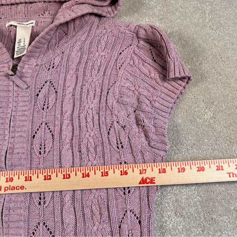 DKNY JEANS Y2K sweater pink cap sleeve cable knit zip up hooded Junior's Large - Picture 8 of 10